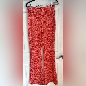 RED AND CREAM FLORAL FLARE COTTON PANTS